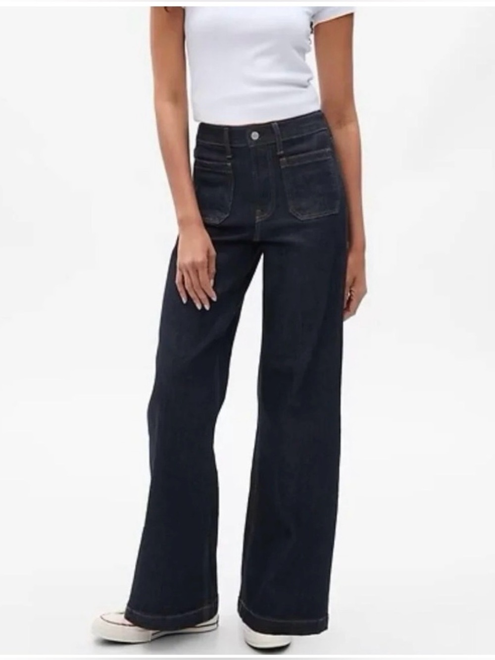 Gap High Rise Stride Wide Leg Patch Pocket Dark Rinse Jeans Size 8